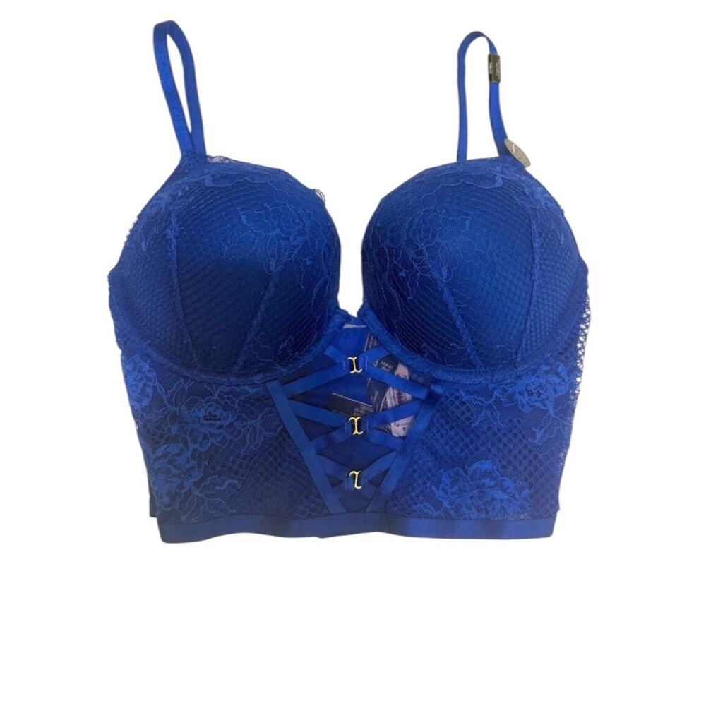 Victoria’s Secret Bombshell 32D plunge fishnet push up corset top BC3 3225